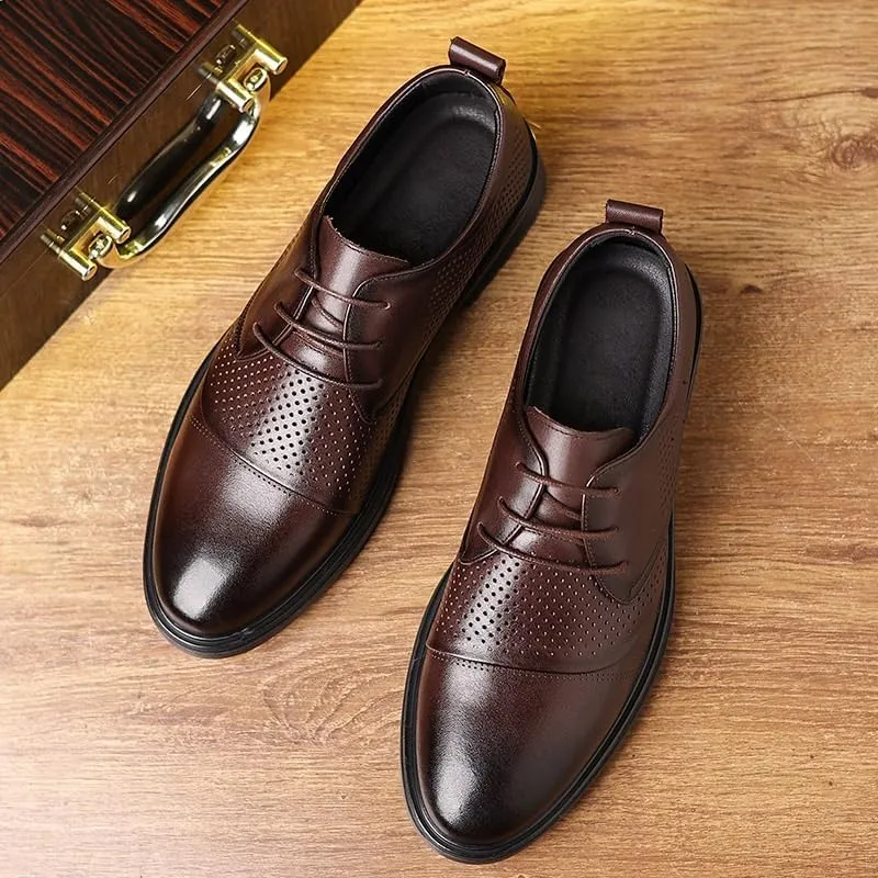 Summer Modern Men's Leather Shoes Men Low-Top Non-Slip Soft Business Formal Dress Shoes Pierced Breathable Oxford Shoes