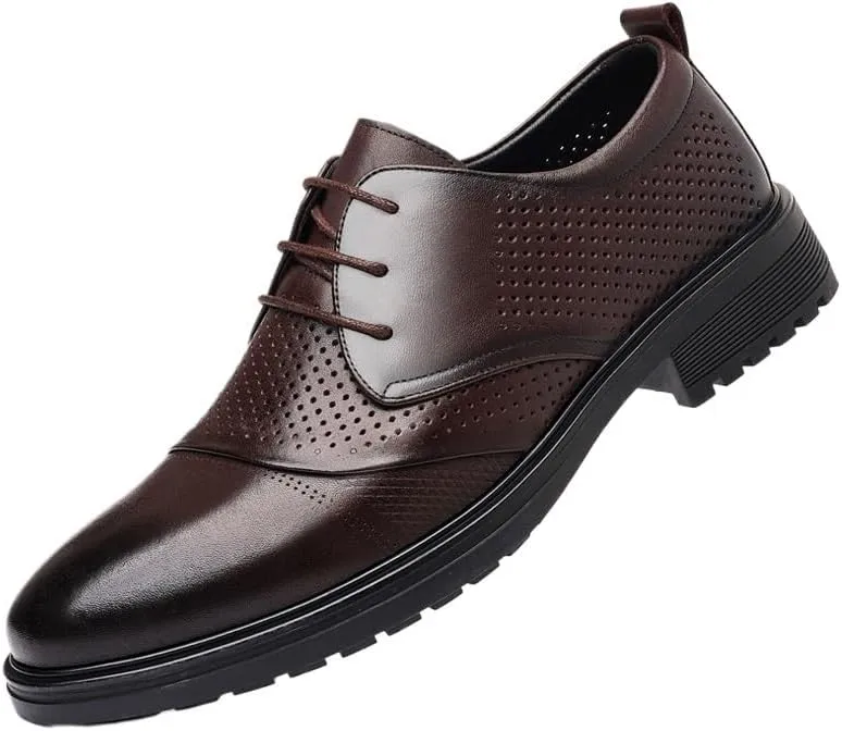 Summer Modern Men's Leather Shoes Men Low-Top Non-Slip Soft Business Formal Dress Shoes Pierced Breathable Oxford Shoes