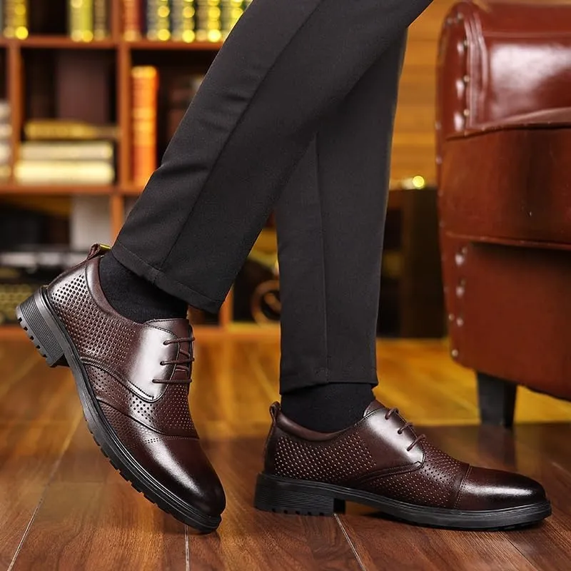 Summer Modern Men's Leather Shoes Men Low-Top Non-Slip Soft Business Formal Dress Shoes Pierced Breathable Oxford Shoes
