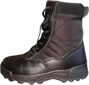 Tactical Combat Boots, 8-inch Military Style, Black Leather and Nylon, Lace-up