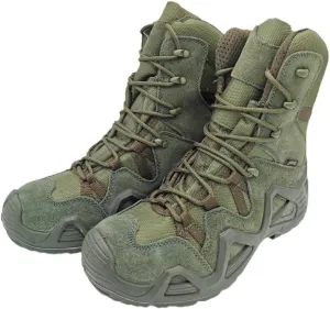 Tactical combat boots, hiking boots, work boots with military grade high top straps, available in desert brown, olive green, and black