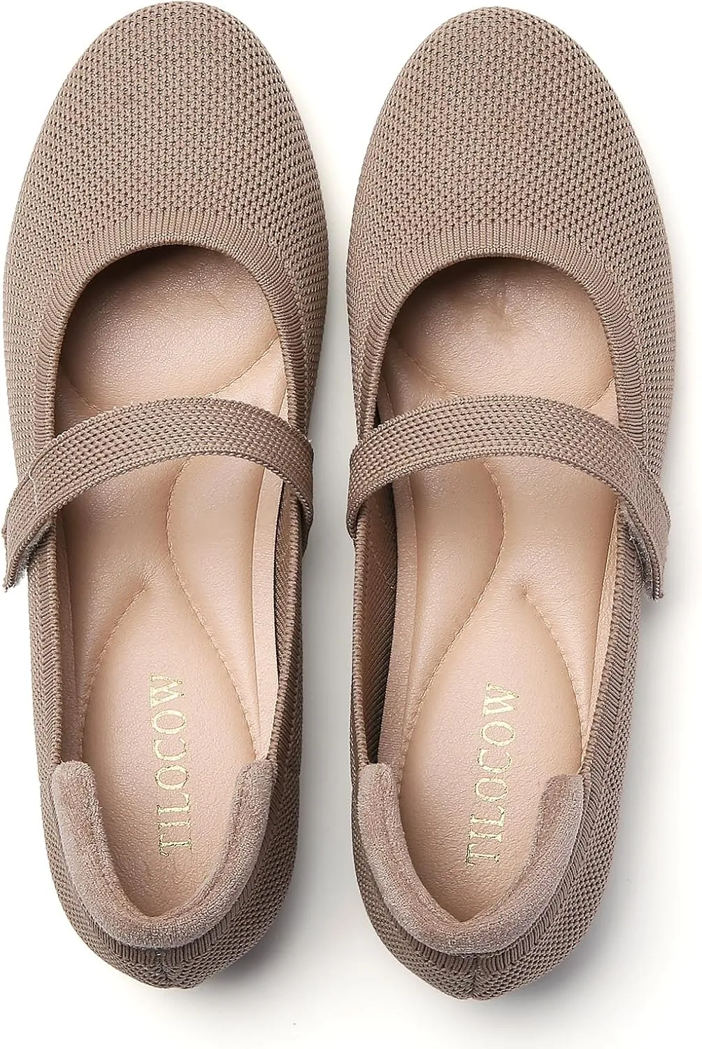 Tilocow Womens Ballet Flats Round Toe Knit Mary Jane Shoes Comfortable Dressy Flats for Women Casual Adjustable Strap Slip On Shoes