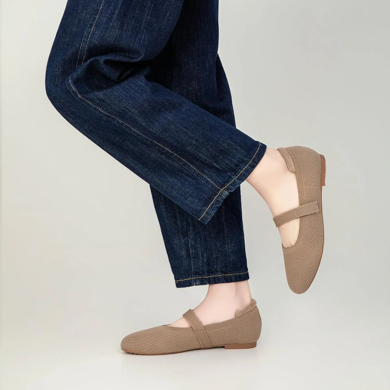 Tilocow Womens Ballet Flats Round Toe Knit Mary Jane Shoes Comfortable Dressy Flats for Women Casual Adjustable Strap Slip On Shoes