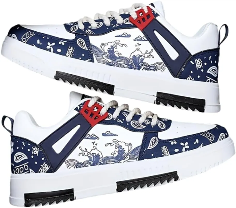 Trendy Pattern Skateboard Shoes for Men Non-Slip Lace-Up Casual Comfort Walking Sneaker