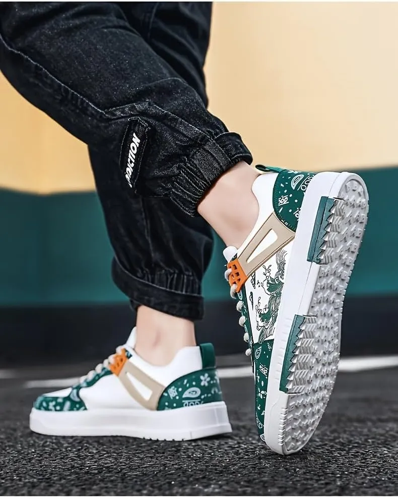 Trendy Pattern Skateboard Shoes for Men Non-Slip Lace-Up Casual Comfort Walking Sneaker