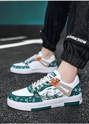Trendy Pattern Skateboard Shoes for Men Non-Slip Lace-Up Casual Comfort Walking Sneaker