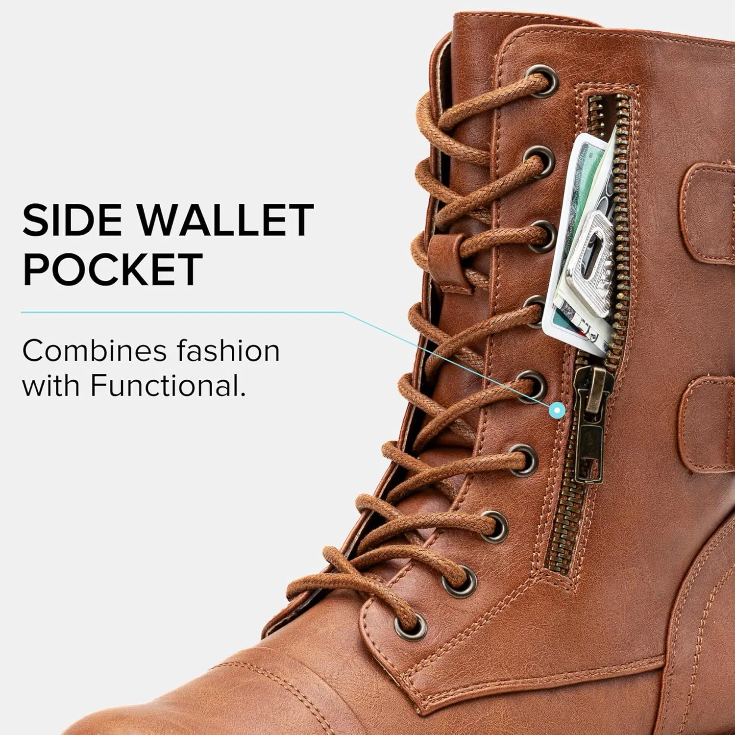 Vepose Women's 928 Combat Boots Low Heel, Mid Calf Military Boots with Card Knife Wallet Pocket