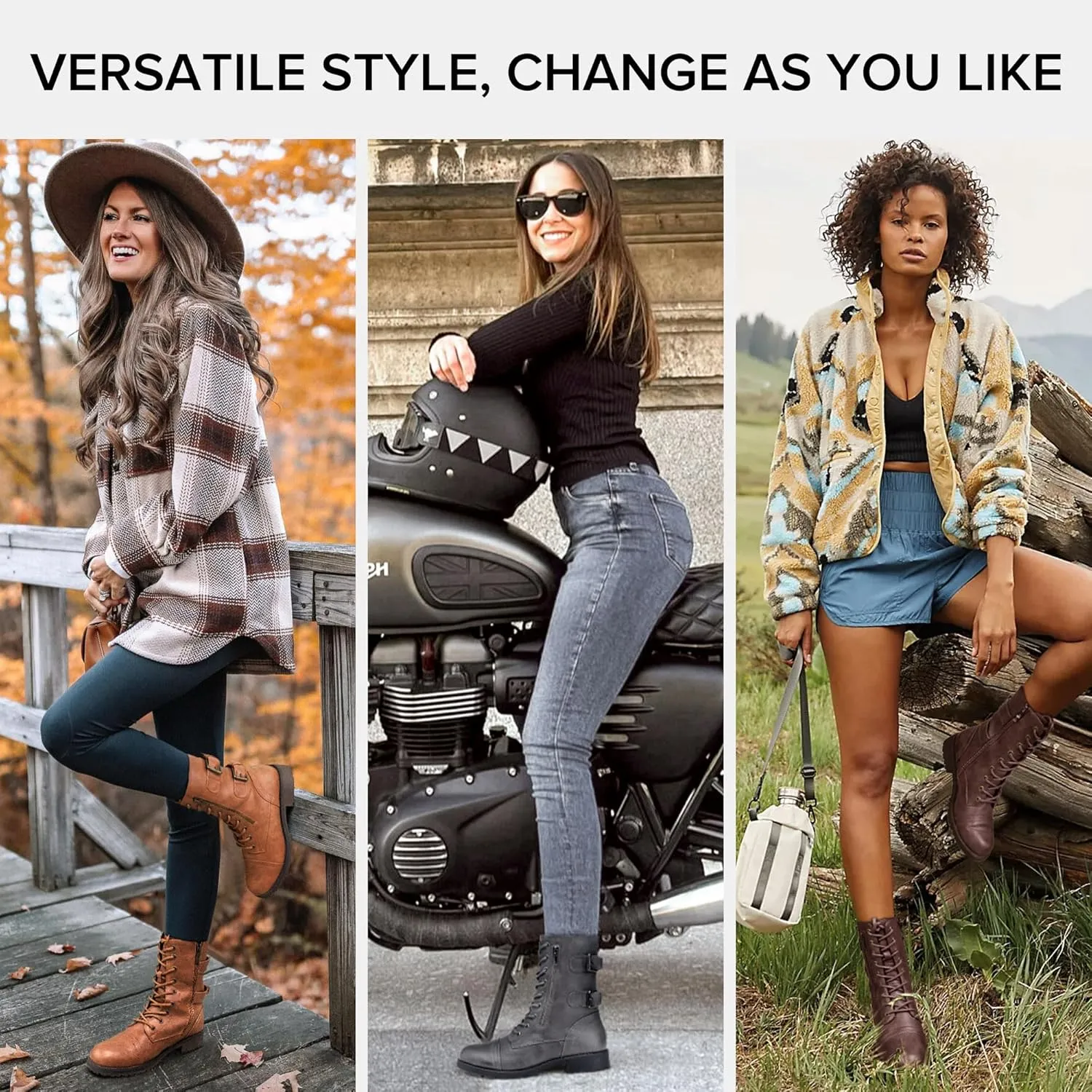 Vepose Women's 928 Combat Boots Low Heel, Mid Calf Military Boots with Card Knife Wallet Pocket