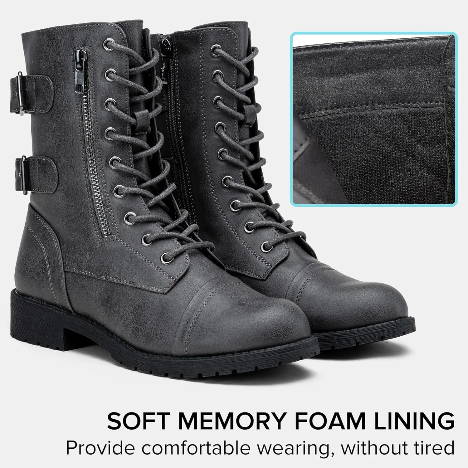 Vepose Women's 928 Combat Boots Low Heel, Mid Calf Military Boots with Card Knife Wallet Pocket