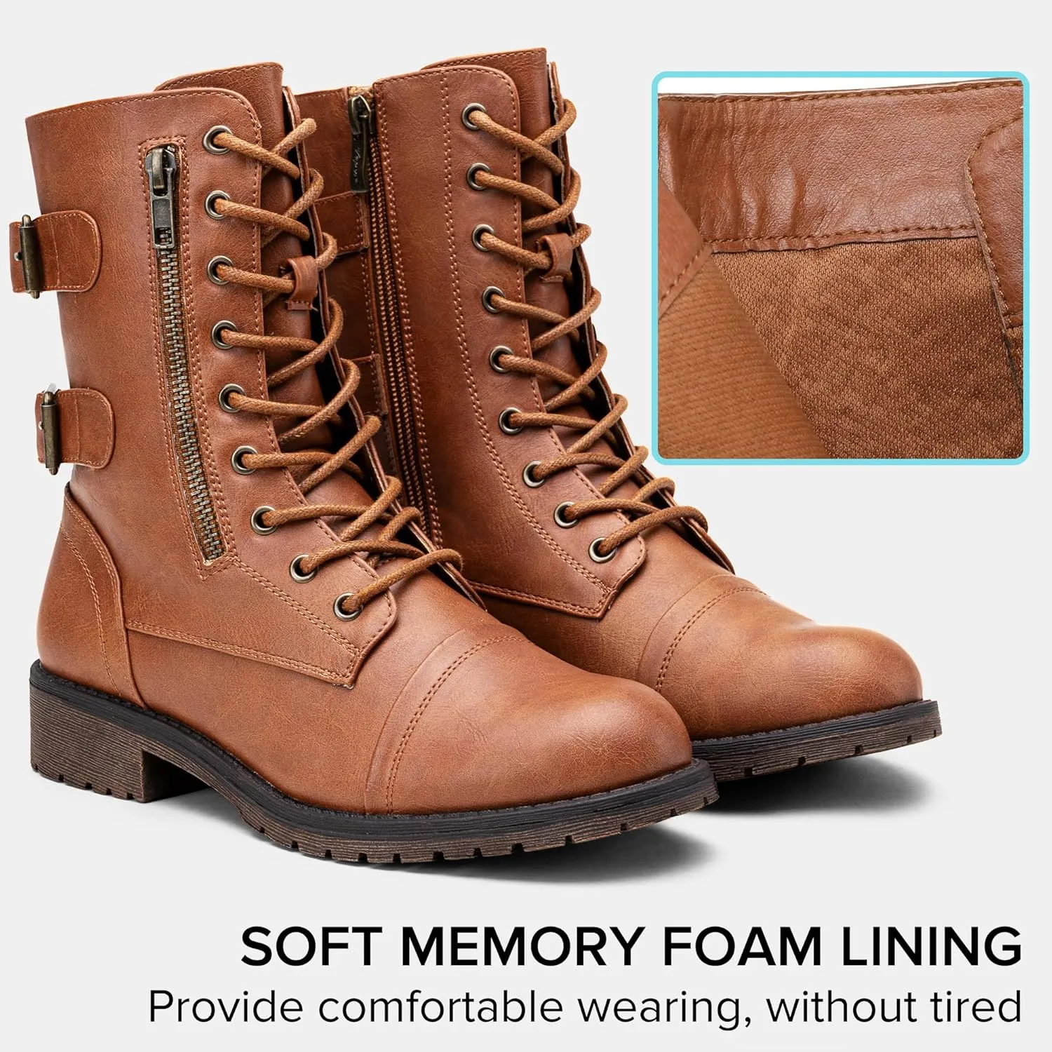 Vepose Women's 928 Combat Boots Low Heel, Mid Calf Military Boots with Card Knife Wallet Pocket