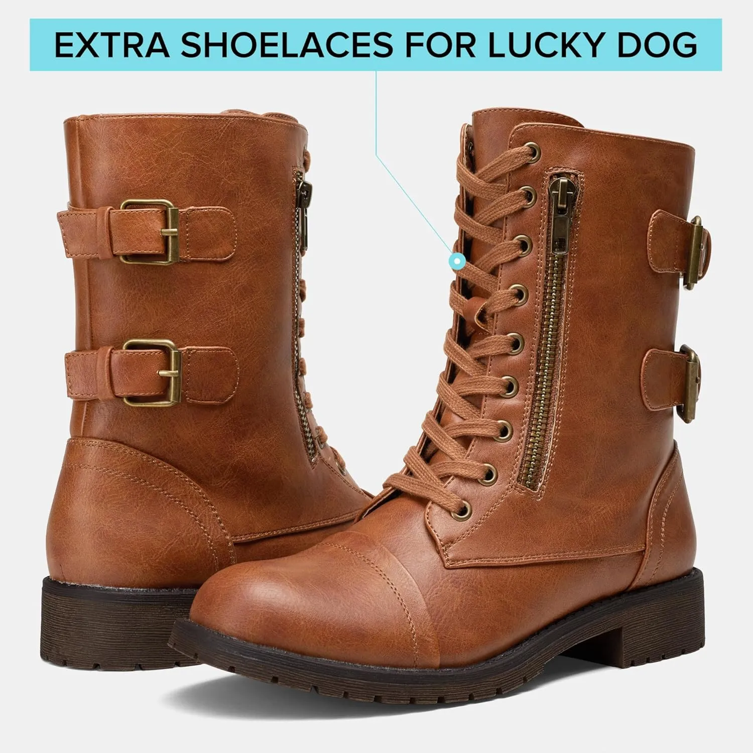 Vepose Women's 928 Combat Boots Low Heel, Mid Calf Military Boots with Card Knife Wallet Pocket