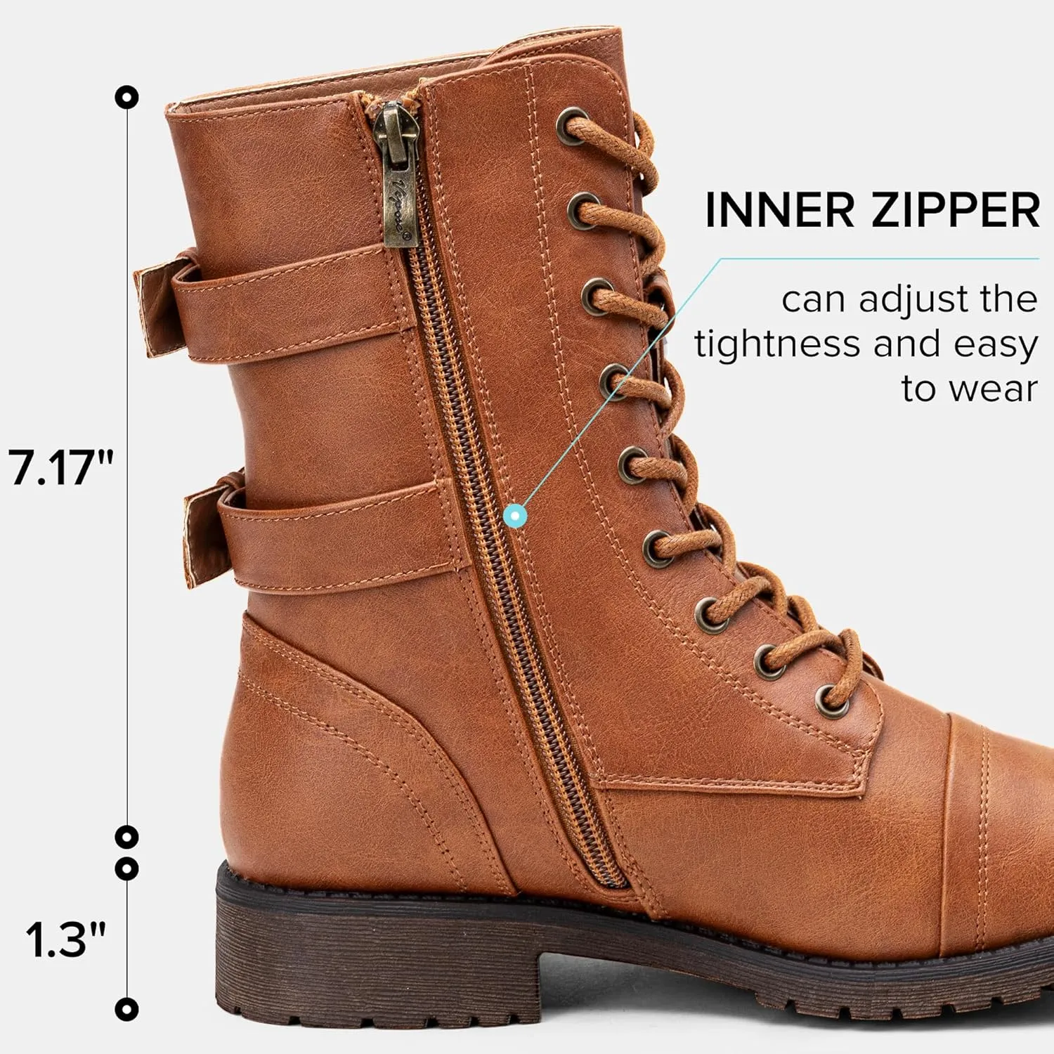 Vepose Women's 928 Combat Boots Low Heel, Mid Calf Military Boots with Card Knife Wallet Pocket