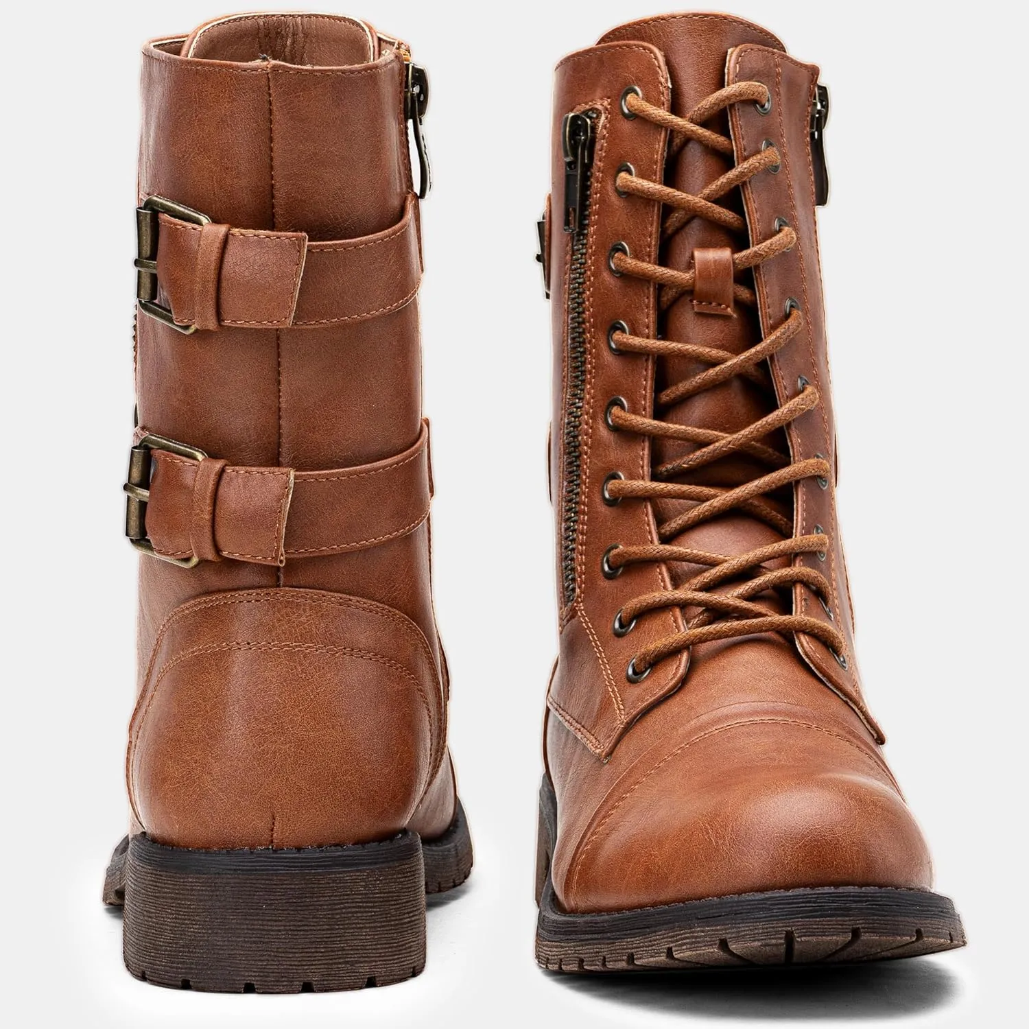 Vepose Women's 928 Combat Boots Low Heel, Mid Calf Military Boots with Card Knife Wallet Pocket