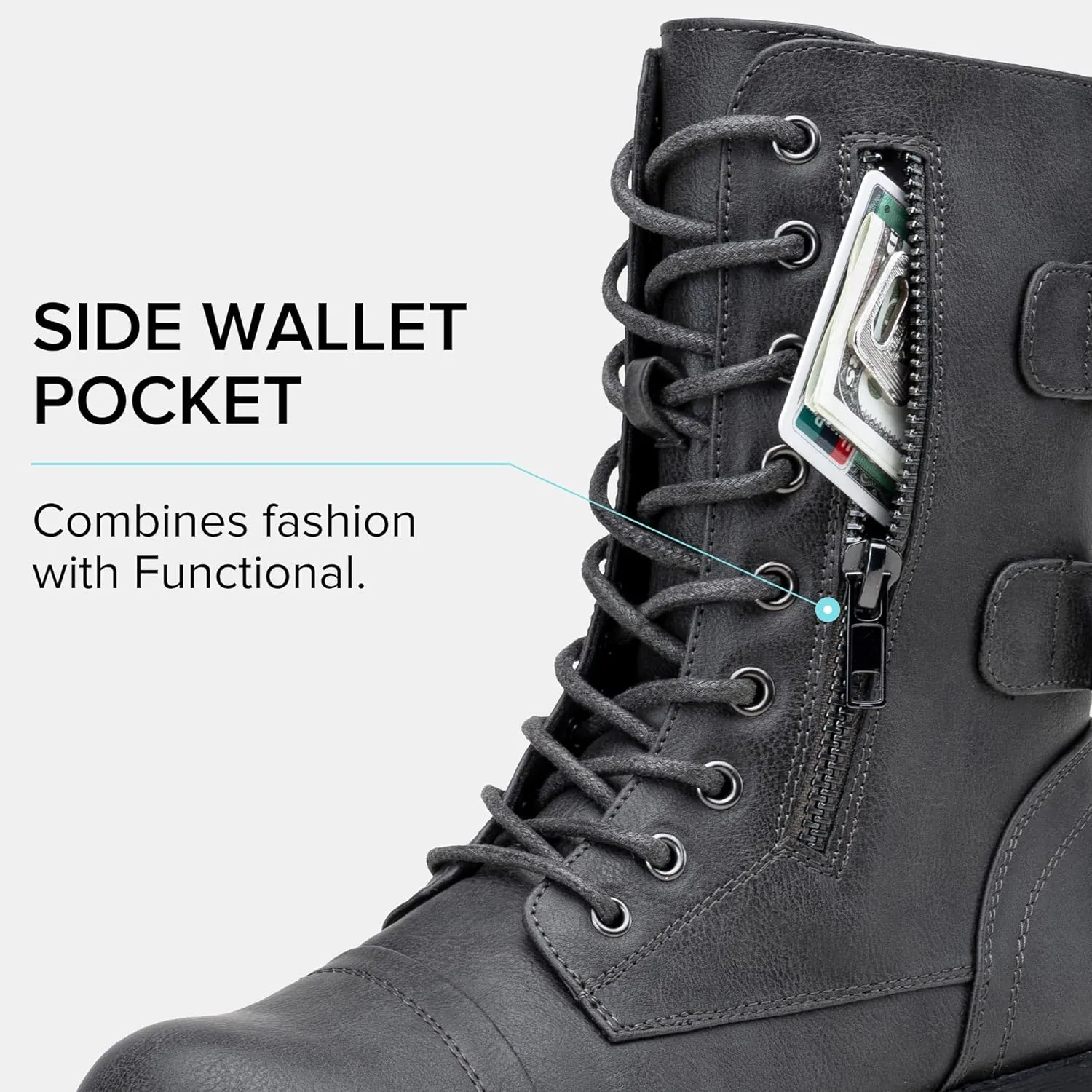 Vepose Women's 928 Combat Boots Low Heel, Mid Calf Military Boots with Card Knife Wallet Pocket