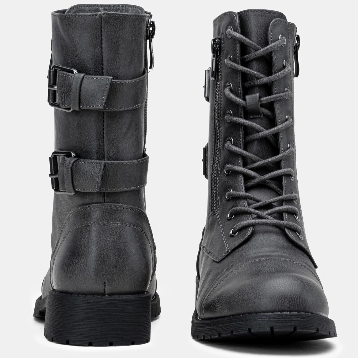 Vepose Women's 928 Combat Boots Low Heel, Mid Calf Military Boots with Card Knife Wallet Pocket