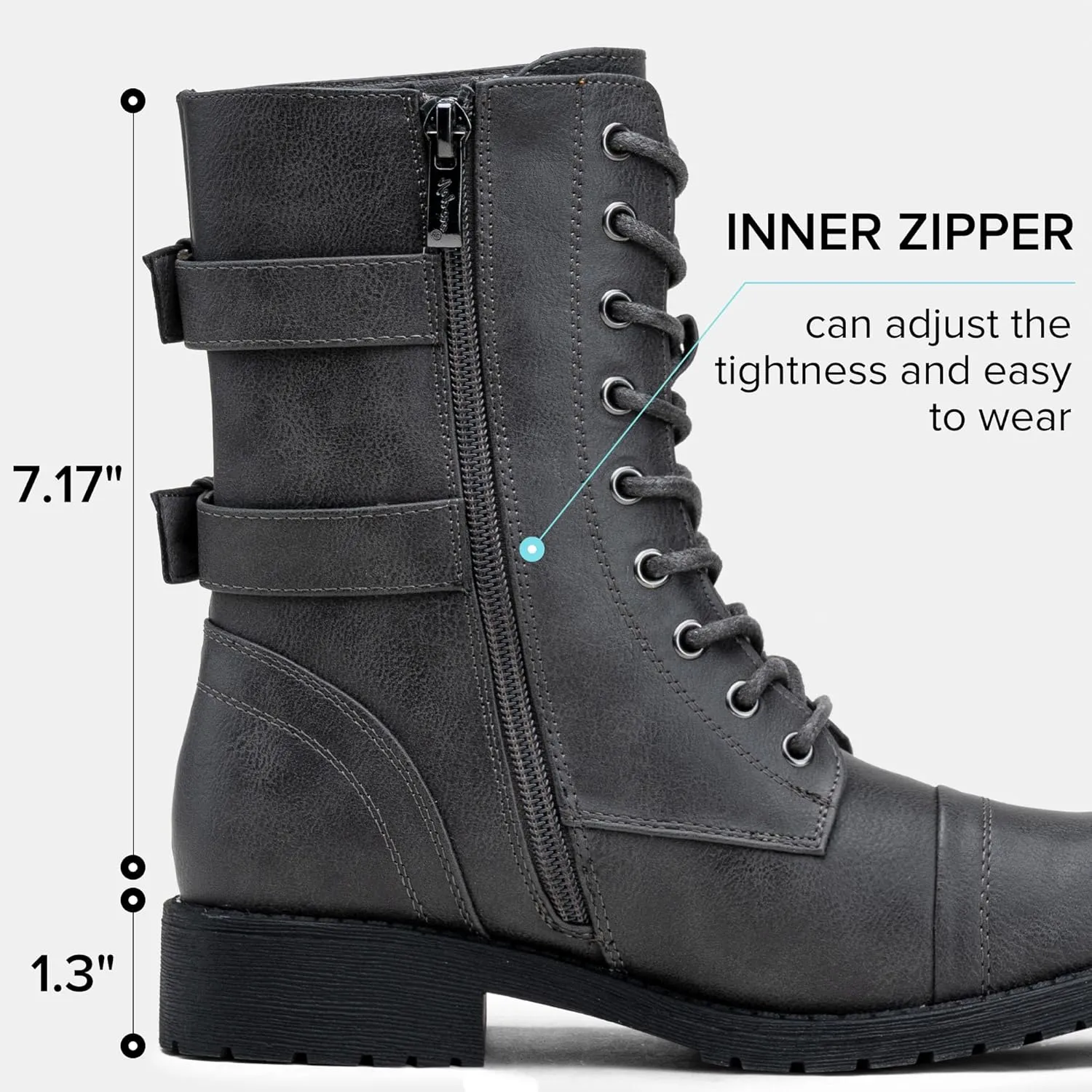 Vepose Women's 928 Combat Boots Low Heel, Mid Calf Military Boots with Card Knife Wallet Pocket