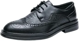 Vintage Elegant Men's Leather Shoes Brogue Wingtip Lace-Up Dress Shoes Comfortable Thick-Soled Formal Oxfords
