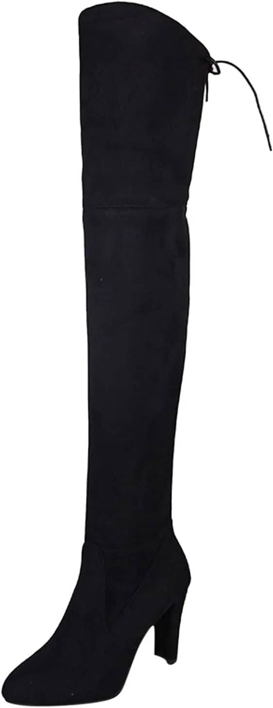Winter Boots For Women High Chunky Heeled Over Knee Boots Zipper Pointed Suede Thigh High Boots Long Bootie