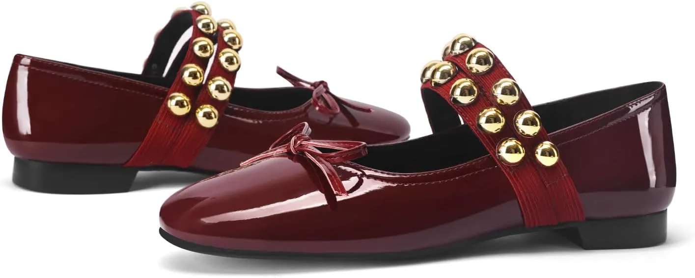 Women' Ballet Flats Round Toe Studded Flats Wide Width Mary Jane Casual Comfortable Ballerina Flat Shoes