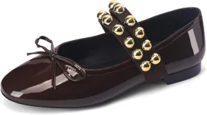 Women' Ballet Flats Round Toe Studded Flats Wide Width Mary Jane Casual Comfortable Ballerina Flat Shoes