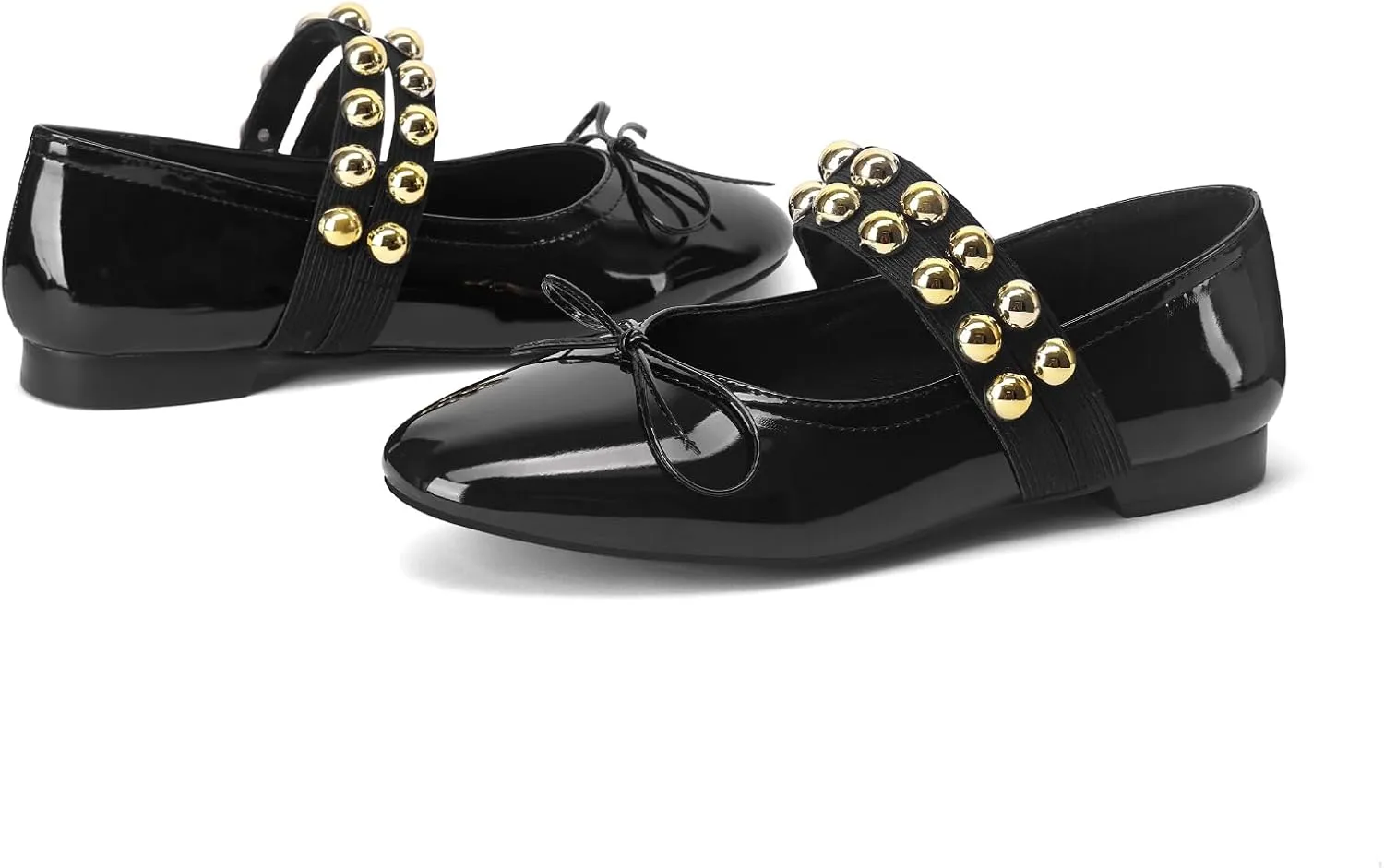 Women' Ballet Flats Round Toe Studded Flats Wide Width Mary Jane Casual Comfortable Ballerina Flat Shoes