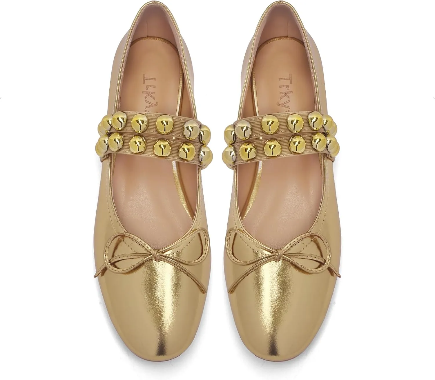 Women' Ballet Flats Round Toe Studded Flats Wide Width Mary Jane Casual Comfortable Ballerina Flat Shoes