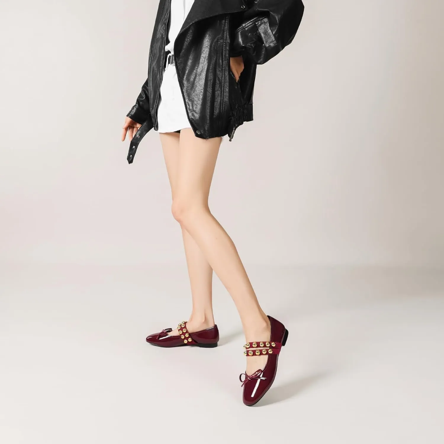 Women' Ballet Flats Round Toe Studded Flats Wide Width Mary Jane Casual Comfortable Ballerina Flat Shoes