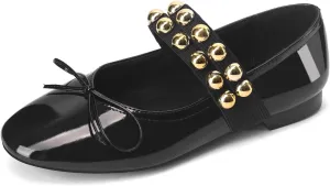 Women' Ballet Flats Round Toe Studded Flats Wide Width Mary Jane Casual Comfortable Ballerina Flat Shoes