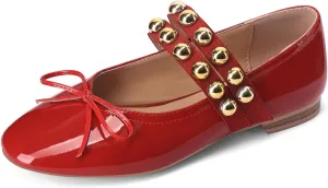 Women' Ballet Flats Round Toe Studded Flats Wide Width Mary Jane Casual Comfortable Ballerina Flat Shoes