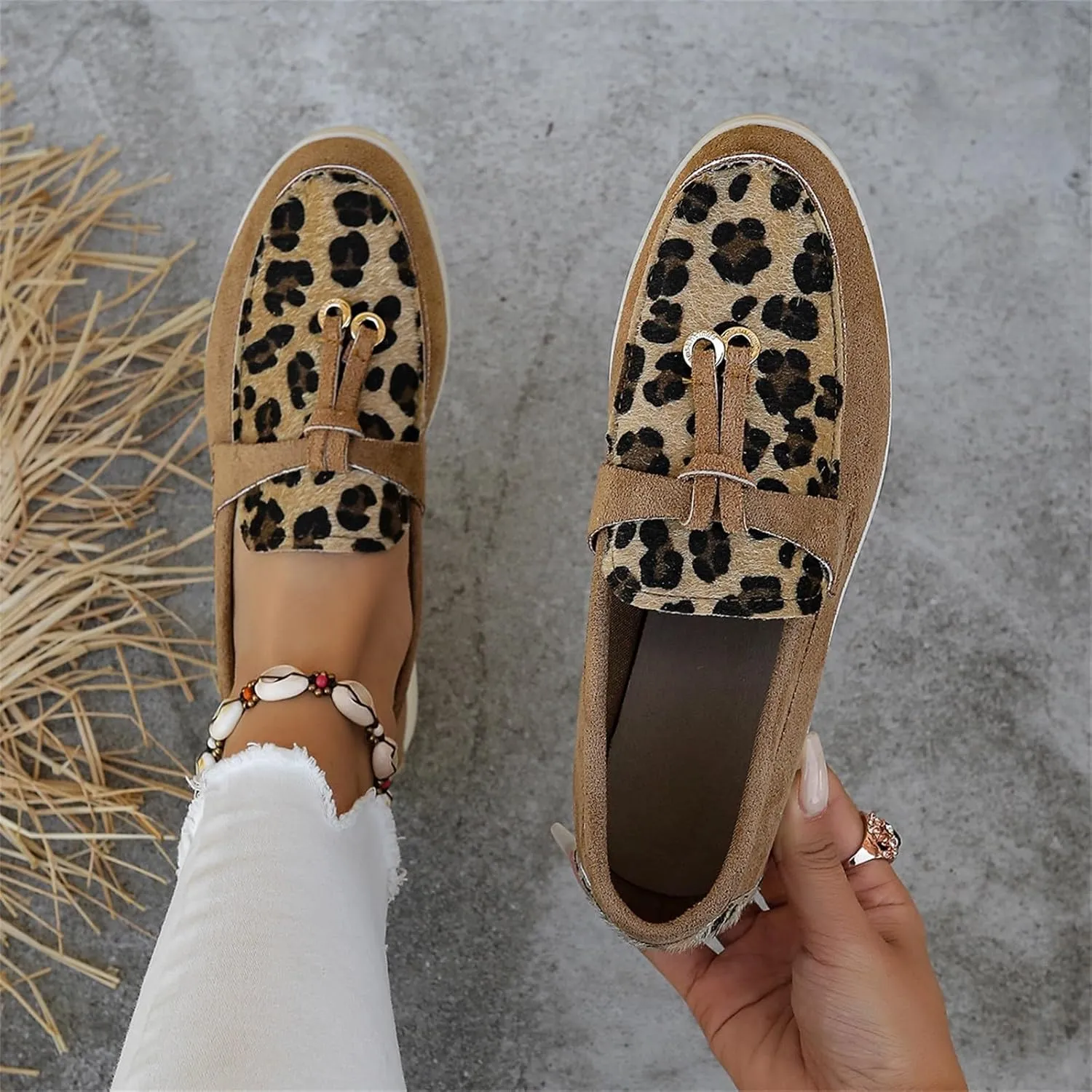 Women's Fashion Leopard Print Flat Shoes Women Ladies Low Heel Comfortable Casual Shoes Ladies Loafers