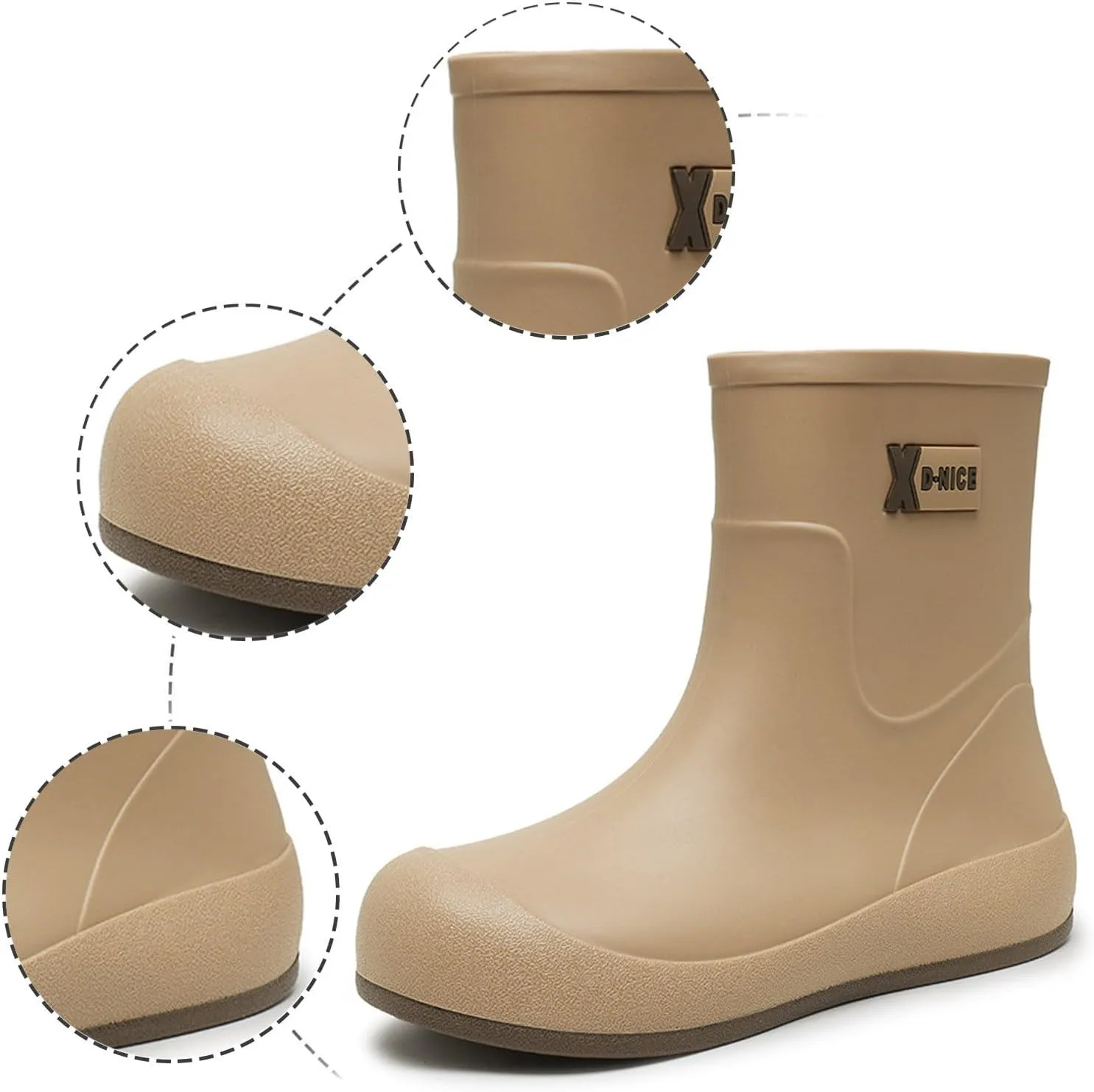 Women's Mid Calf Rain Boots Waterproof Fashion Garden Shoes Anti-Slipping Rainboots Comfortable Insole Light Rain Shoes