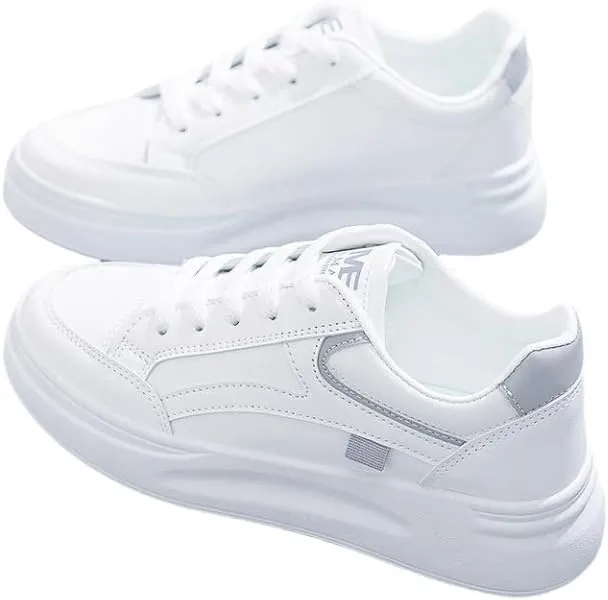 Women's Platform Skate Shoes, Versatile Height Increasing Lace Up Low Top Shoes, Outdoor Walking White Shoes