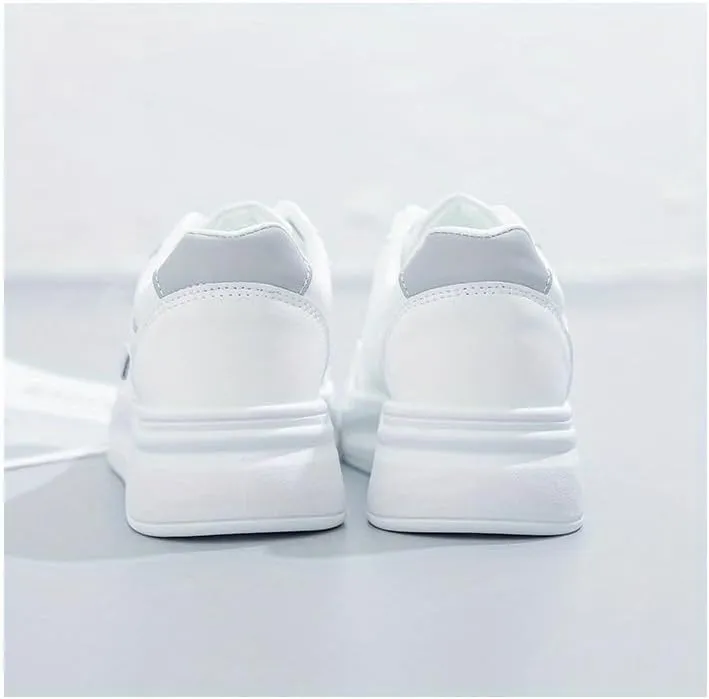 Women's Platform Skate Shoes, Versatile Height Increasing Lace Up Low Top Shoes, Outdoor Walking White Shoes