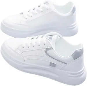 Women's Platform Skate Shoes, Versatile Height Increasing Lace Up Low Top Shoes, Outdoor Walking White Shoes