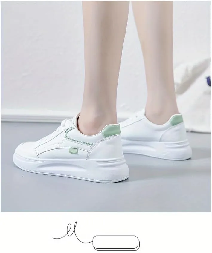 Women's Platform Skate Shoes, Versatile Height Increasing Lace Up Low Top Shoes, Outdoor Walking White Shoes