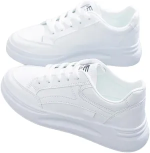 Women's Platform Skate Shoes, Versatile Height Increasing Lace Up Low Top Shoes, Outdoor Walking White Shoes
