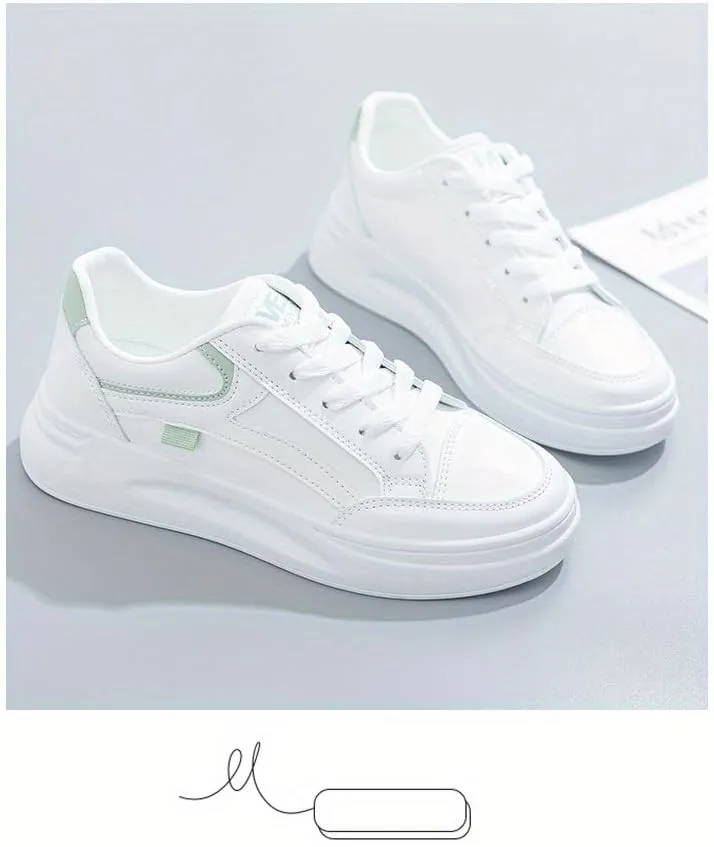 Women's Platform Skate Shoes, Versatile Height Increasing Lace Up Low Top Shoes, Outdoor Walking White Shoes