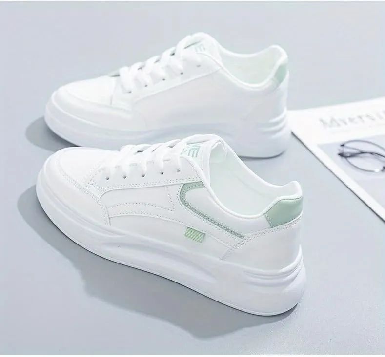 Women's Platform Skate Shoes, Versatile Height Increasing Lace Up Low Top Shoes, Outdoor Walking White Shoes