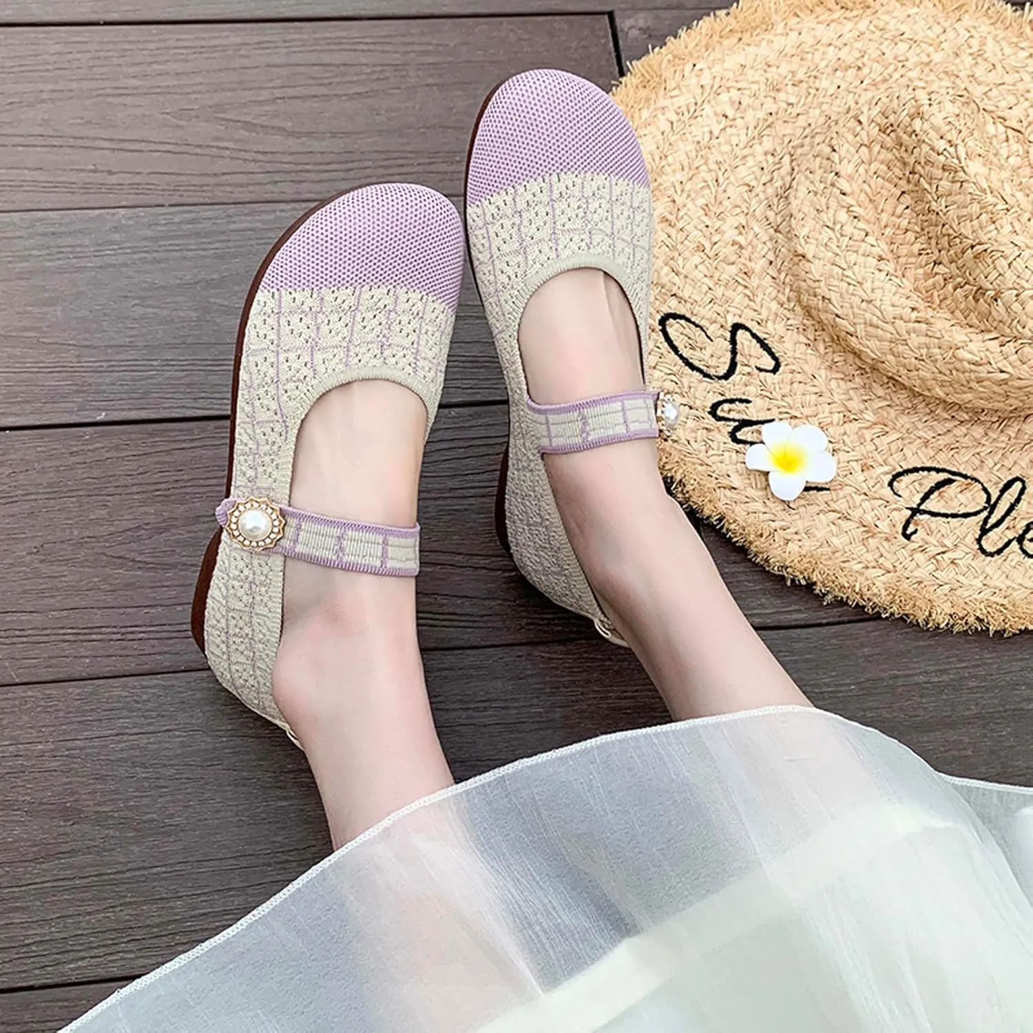 Women's Round Toe Comfortable Casual Shoes Lightweight Breathable Mesh Shoes Dresses Party Shallow Mouth Shoes Ballet Shoes Sandals Black