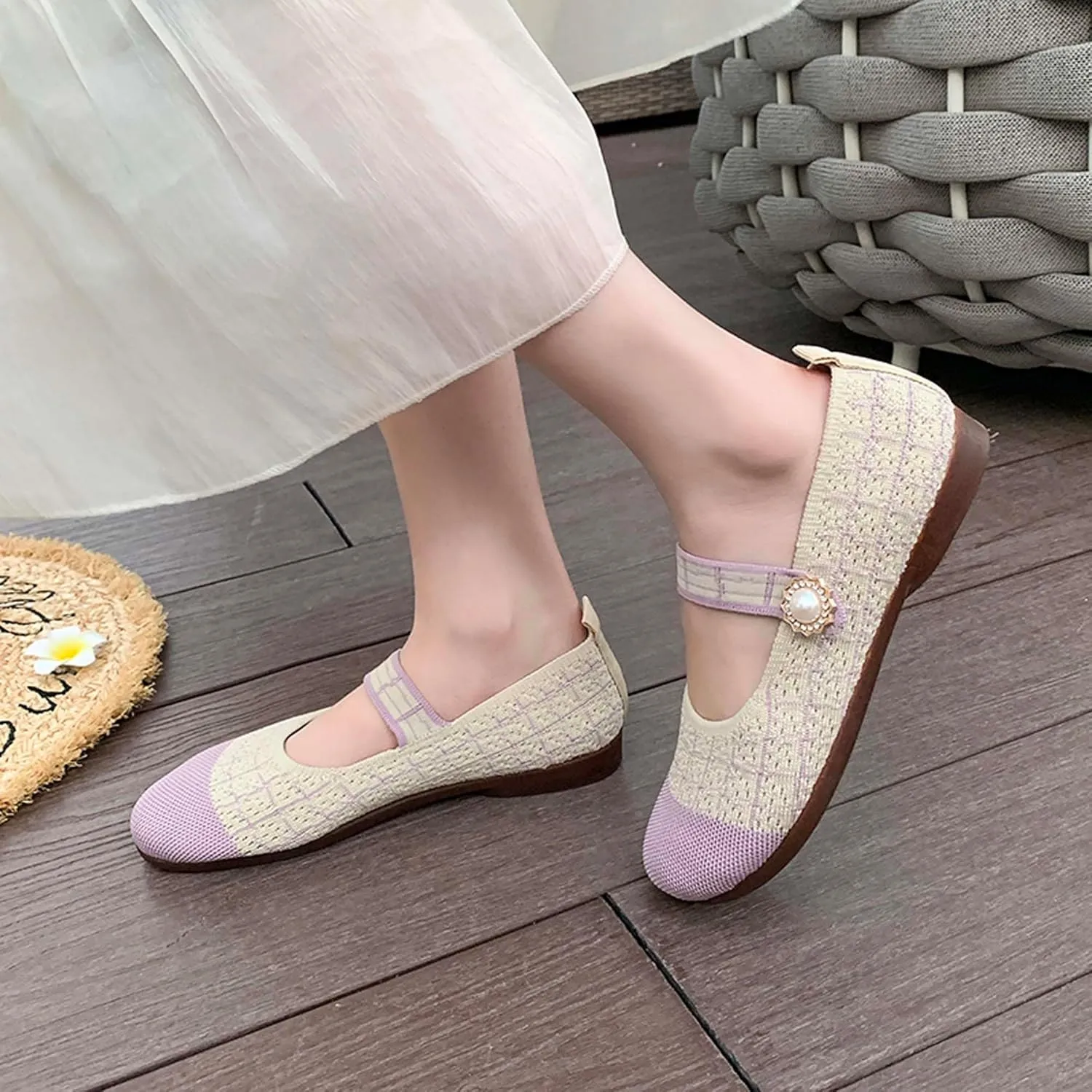 Women's Round Toe Comfortable Casual Shoes Lightweight Breathable Mesh Shoes Dresses Party Shallow Mouth Shoes Ballet Shoes Sandals Black