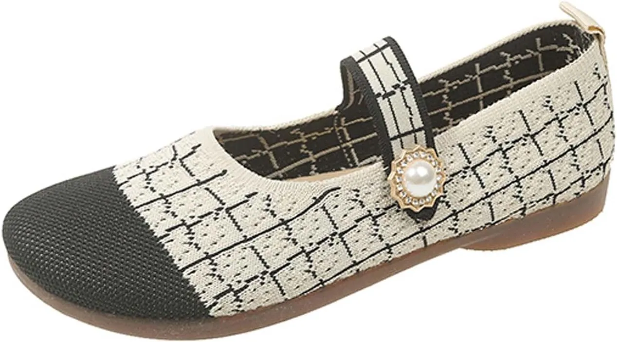 Women's Round Toe Comfortable Casual Shoes Lightweight Breathable Mesh Shoes Dresses Party Shallow Mouth Shoes Ballet Shoes Sandals Black