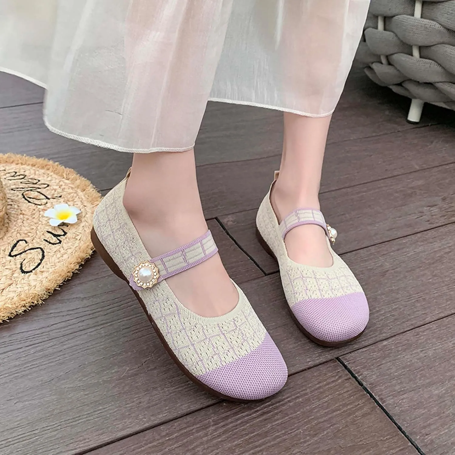 Women's Round Toe Comfortable Casual Shoes Lightweight Breathable Mesh Shoes Dresses Party Shallow Mouth Shoes Ballet Shoes Sandals Black