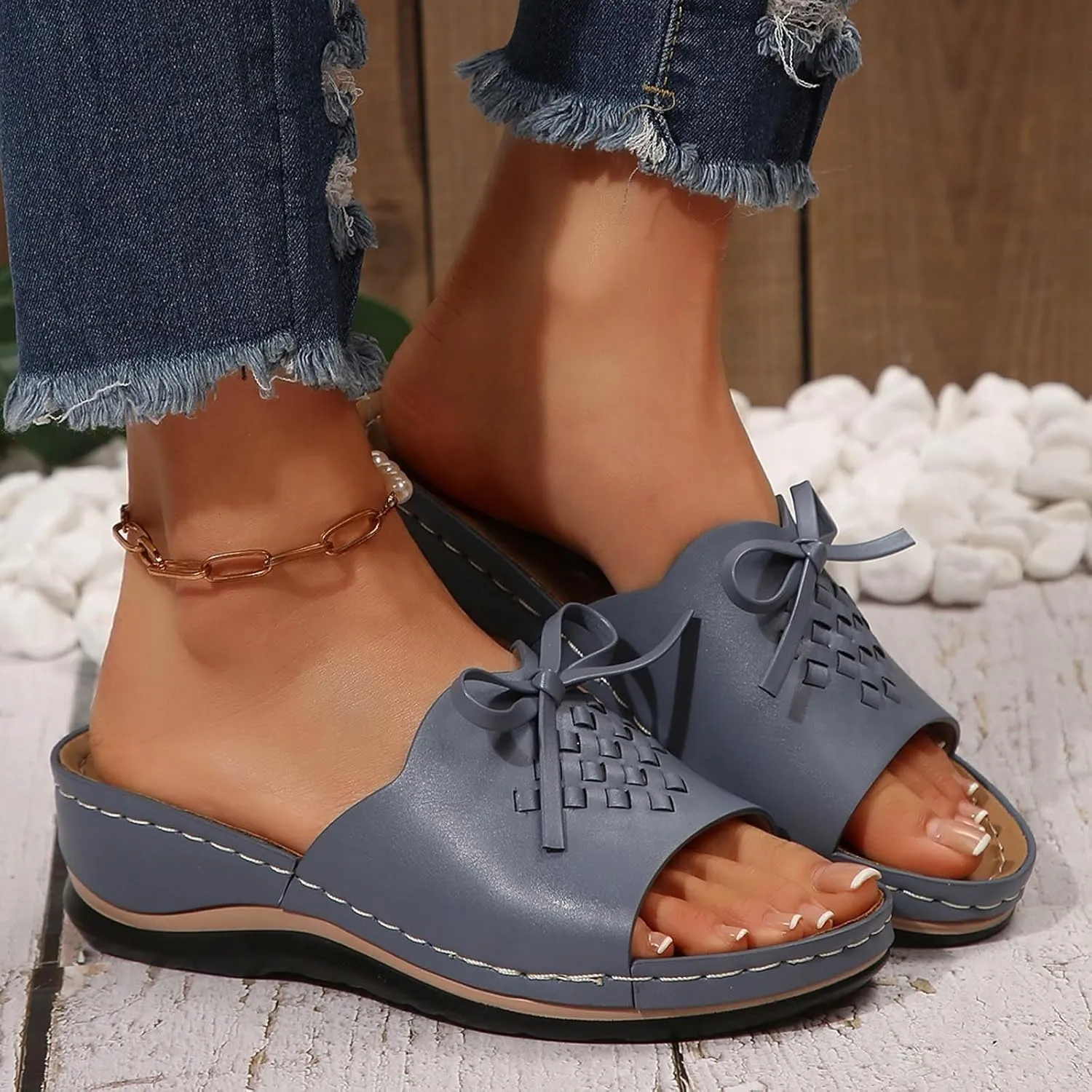 Womens Sandals Flower Open Toe Wedge Sandals Casual Platforms Heeled Bohemia Comfortable Summer Slippers Size 8
