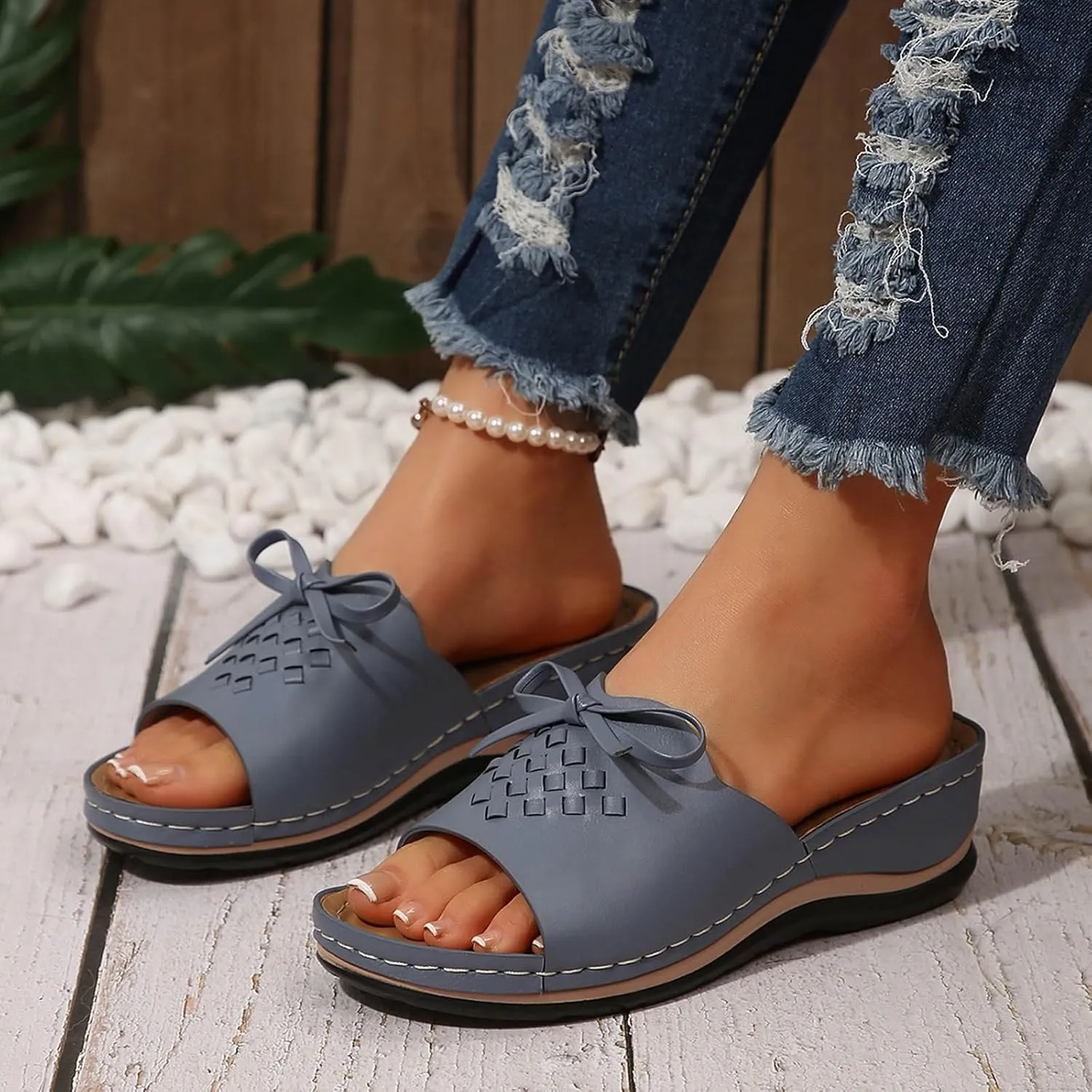 Womens Sandals Flower Open Toe Wedge Sandals Casual Platforms Heeled Bohemia Comfortable Summer Slippers Size 8