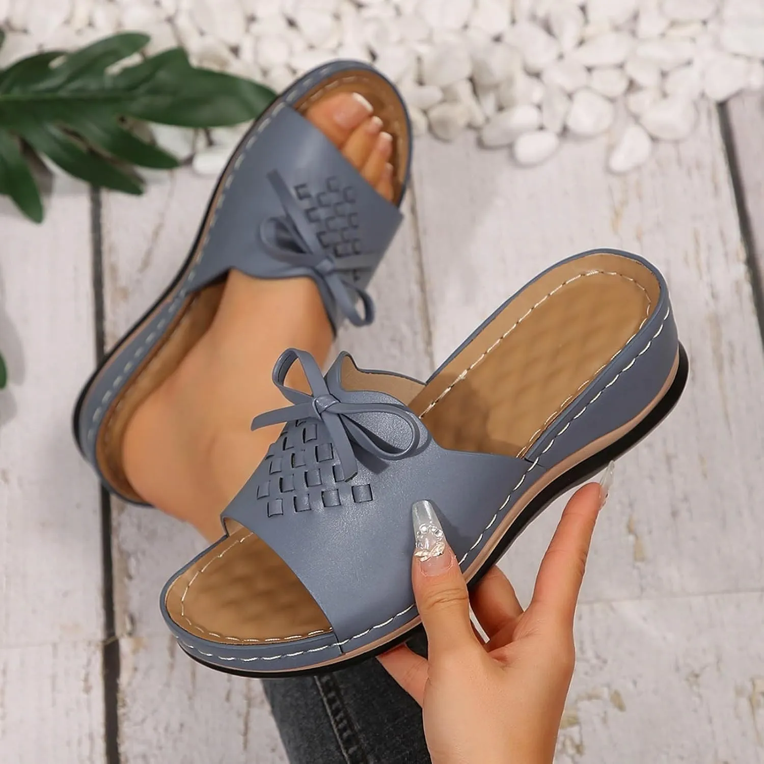 Womens Sandals Flower Open Toe Wedge Sandals Casual Platforms Heeled Bohemia Comfortable Summer Slippers Size 8