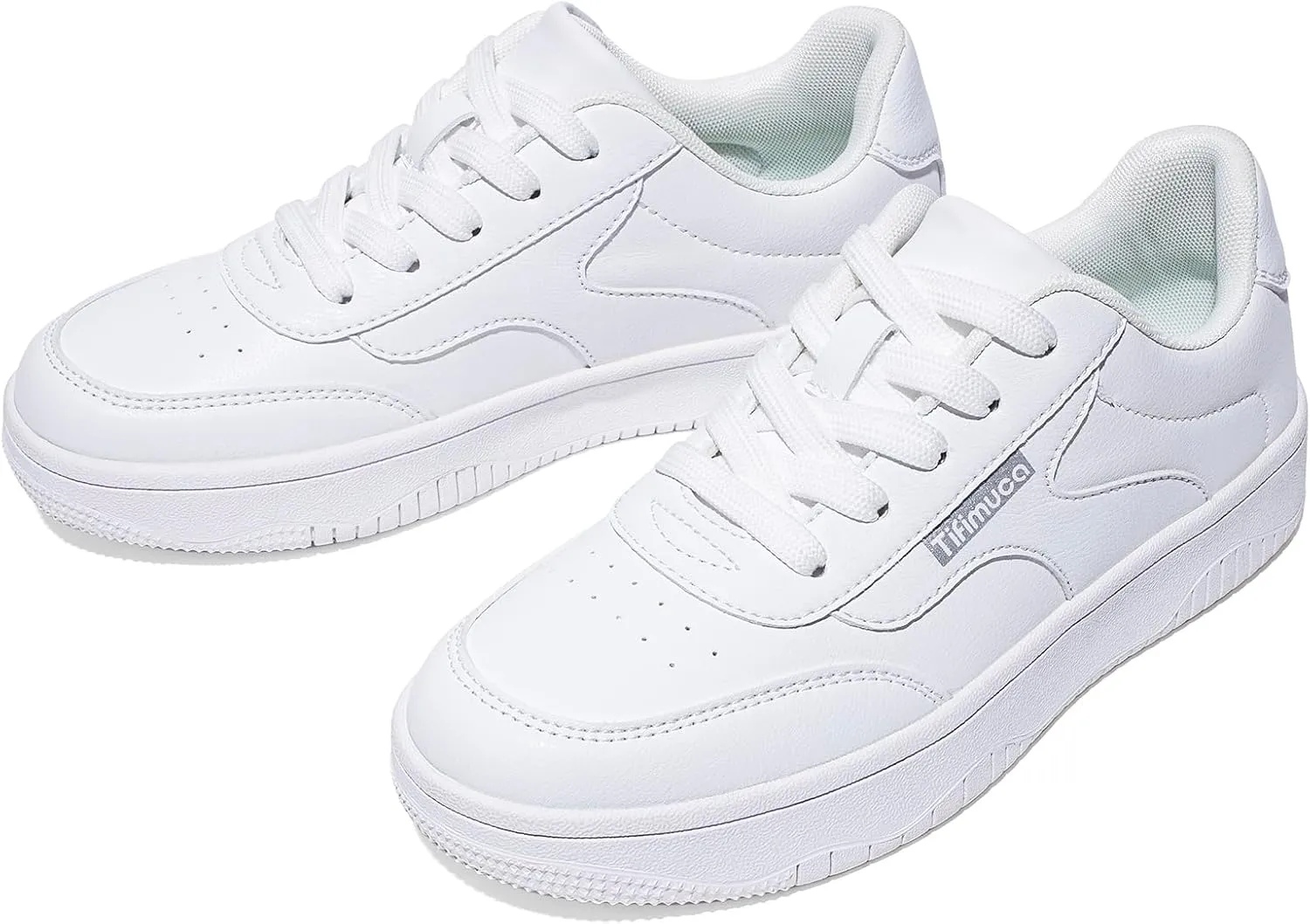 Women's Vegan Leather Low Top Lace Up Non Slip Walking Running Sneakers Skateboard Tennis Shoes Comfortable Casual Athletic Versatile Fashion Sneakers