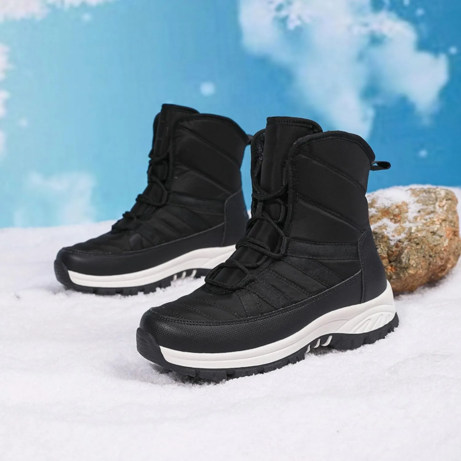 Women's Winter Fashion Thick Warm Snow Boots Round Head Lace Up Non Slip Boots Adult Snow Boots Women