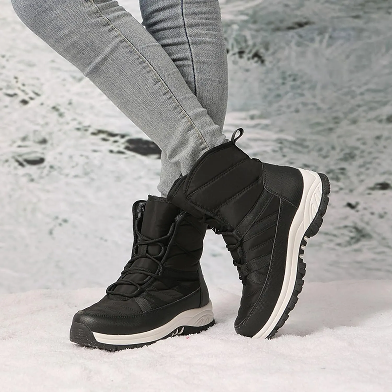 Women's Winter Fashion Thick Warm Snow Boots Round Head Lace Up Non Slip Boots Adult Snow Boots Women