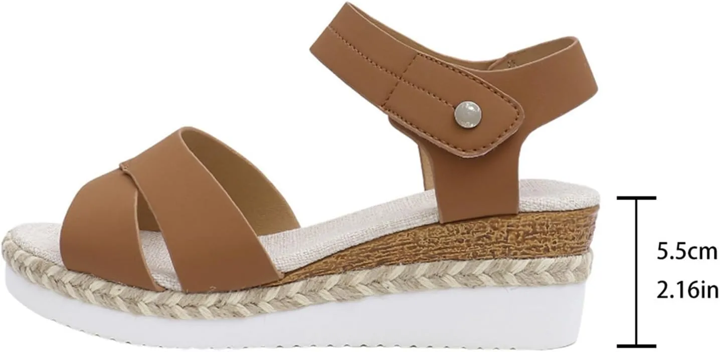 Work Sandals for Women Office Ankle Strap Open Toe Platform Wedges Shoes Holiday Beach Comfortable Casual Shoes