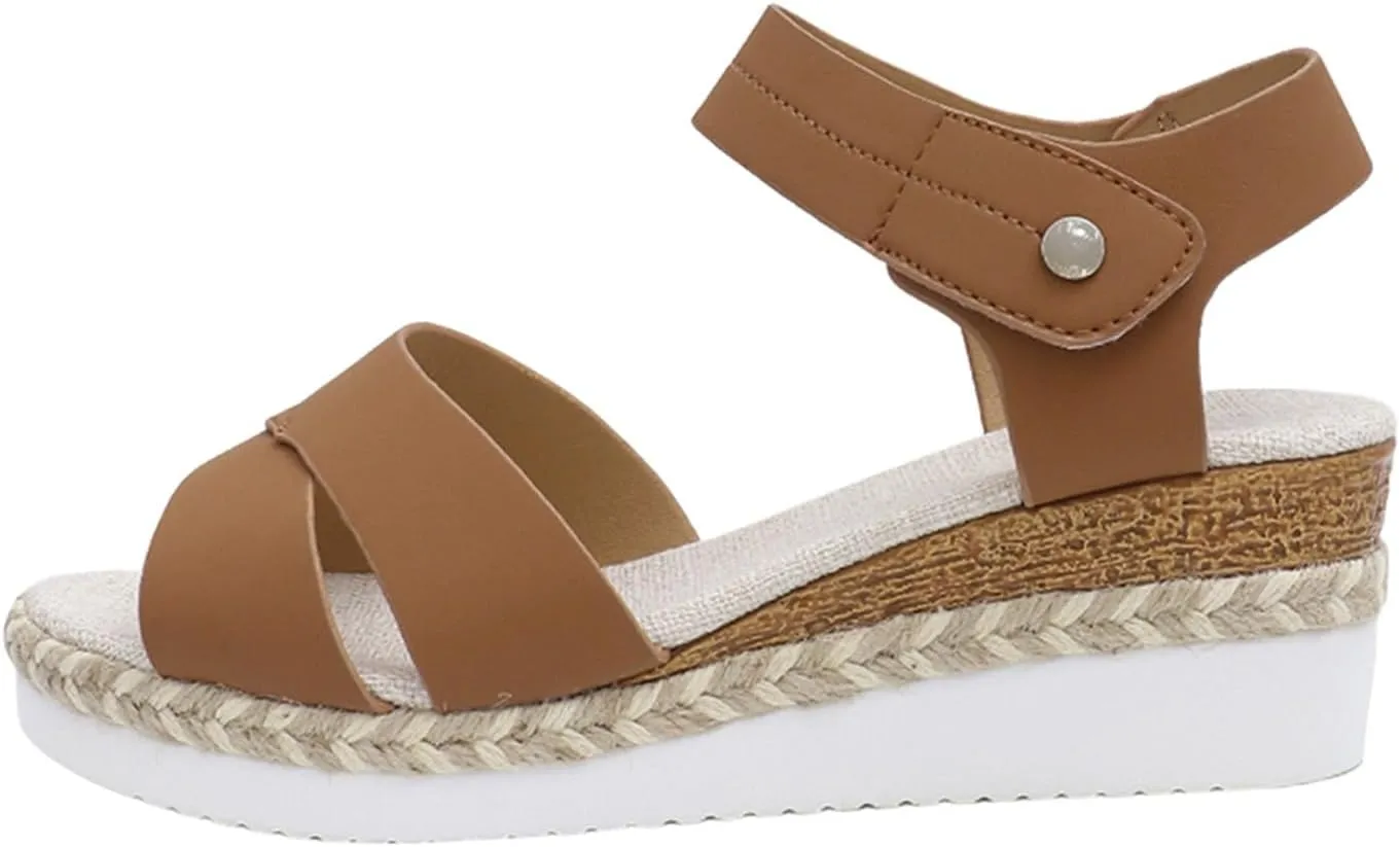 Work Sandals for Women Office Ankle Strap Open Toe Platform Wedges Shoes Holiday Beach Comfortable Casual Shoes
